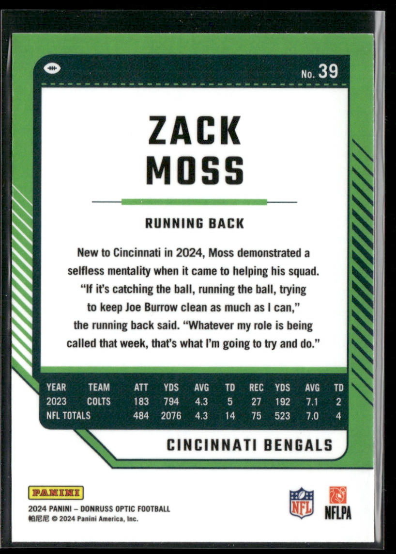 Zack Moss 2024 Donruss Optic #39 Cincinnati Bengals back