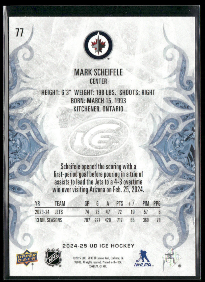 Mark Scheifele 2024-25 Upper Deck Ice #77 Winnipeg Jets back