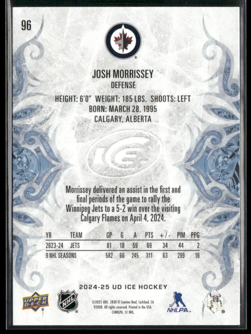 Josh Morrissey 2024-25 Upper Deck Ice #96 Winnipeg Jets back