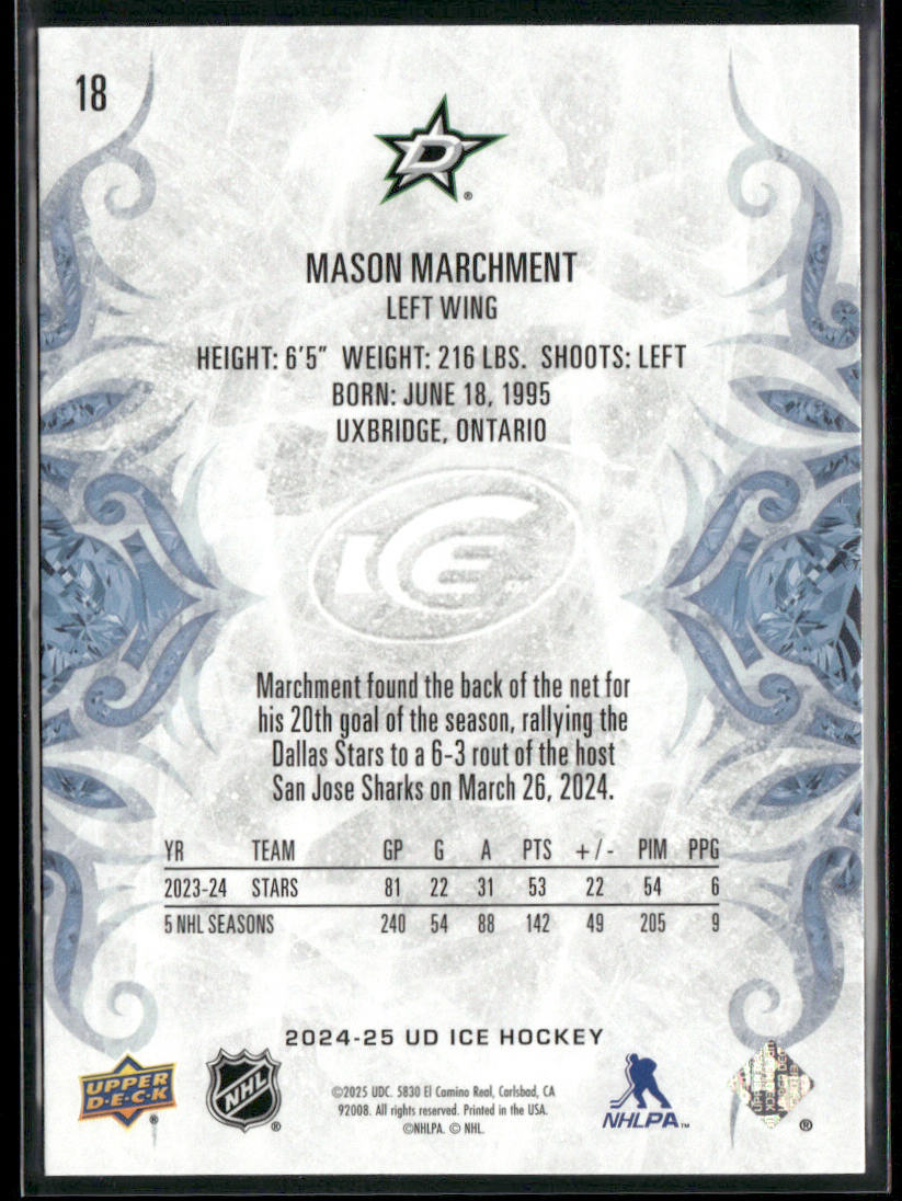 Mason Marchment 2024-25 Upper Deck Ice #18 Dallas Stars back
