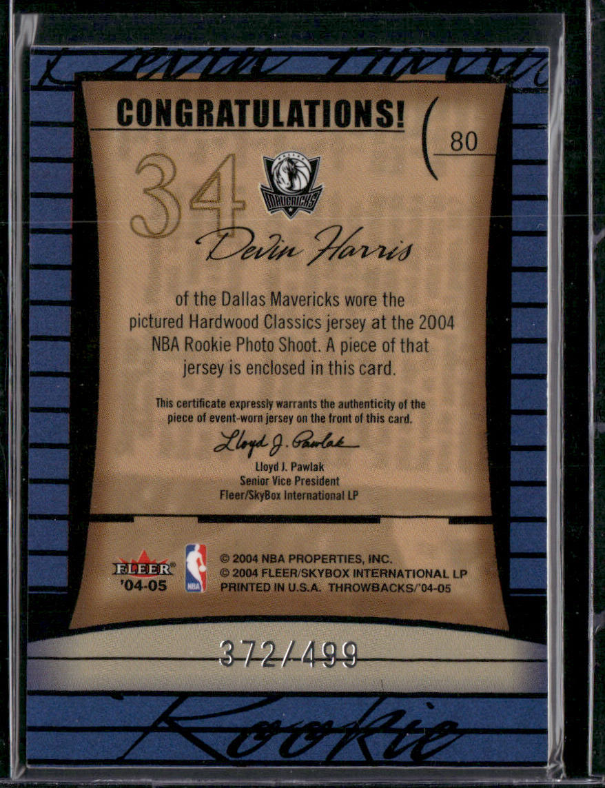Devin Harris 2004-05 Fleer Throwbacks #80 SN,RC,MEM Dallas Mavericks back