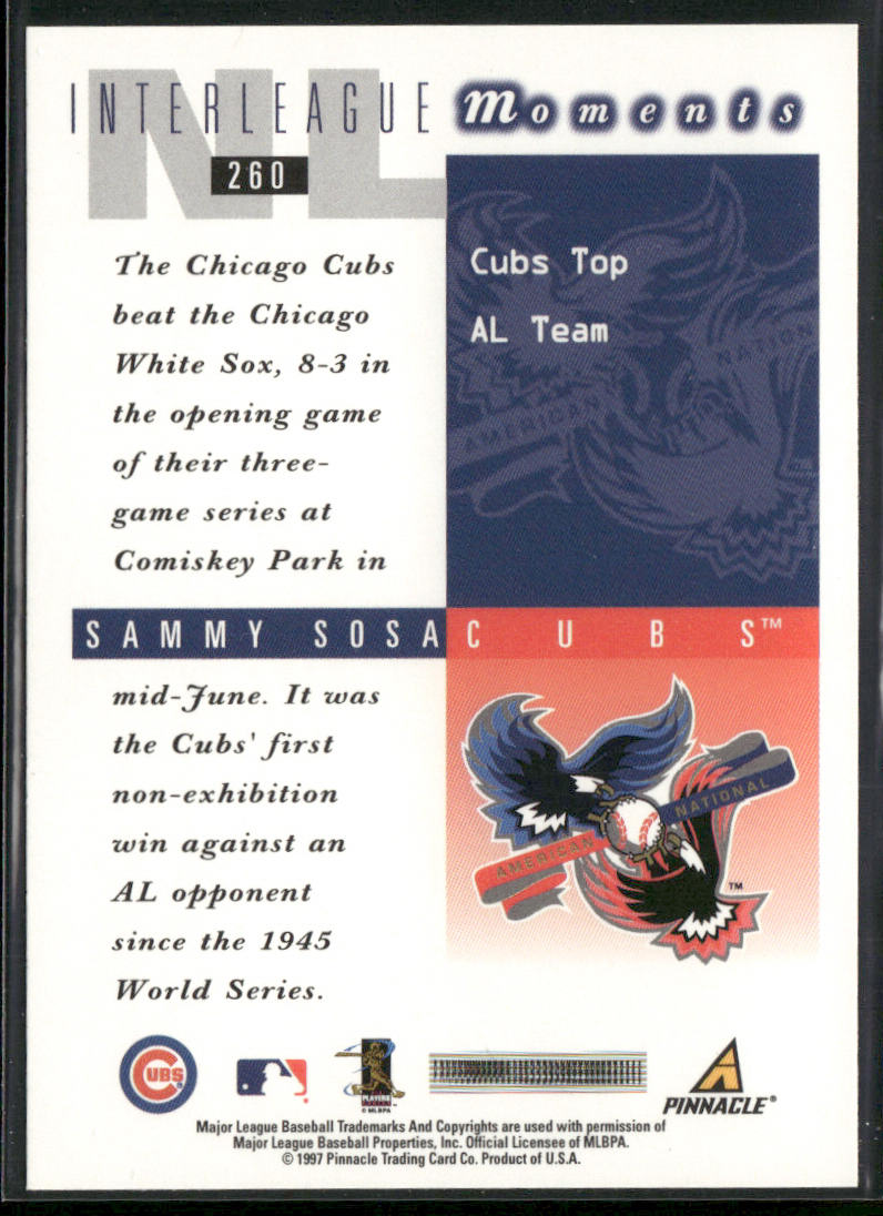 Sammy Sosa 1998 Score #260 Chicago Cubs back