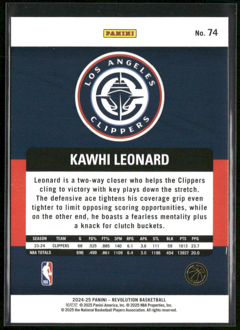 Kawhi Leonard 2024-25 Panini Revolution #74 Los Angeles Clippers back