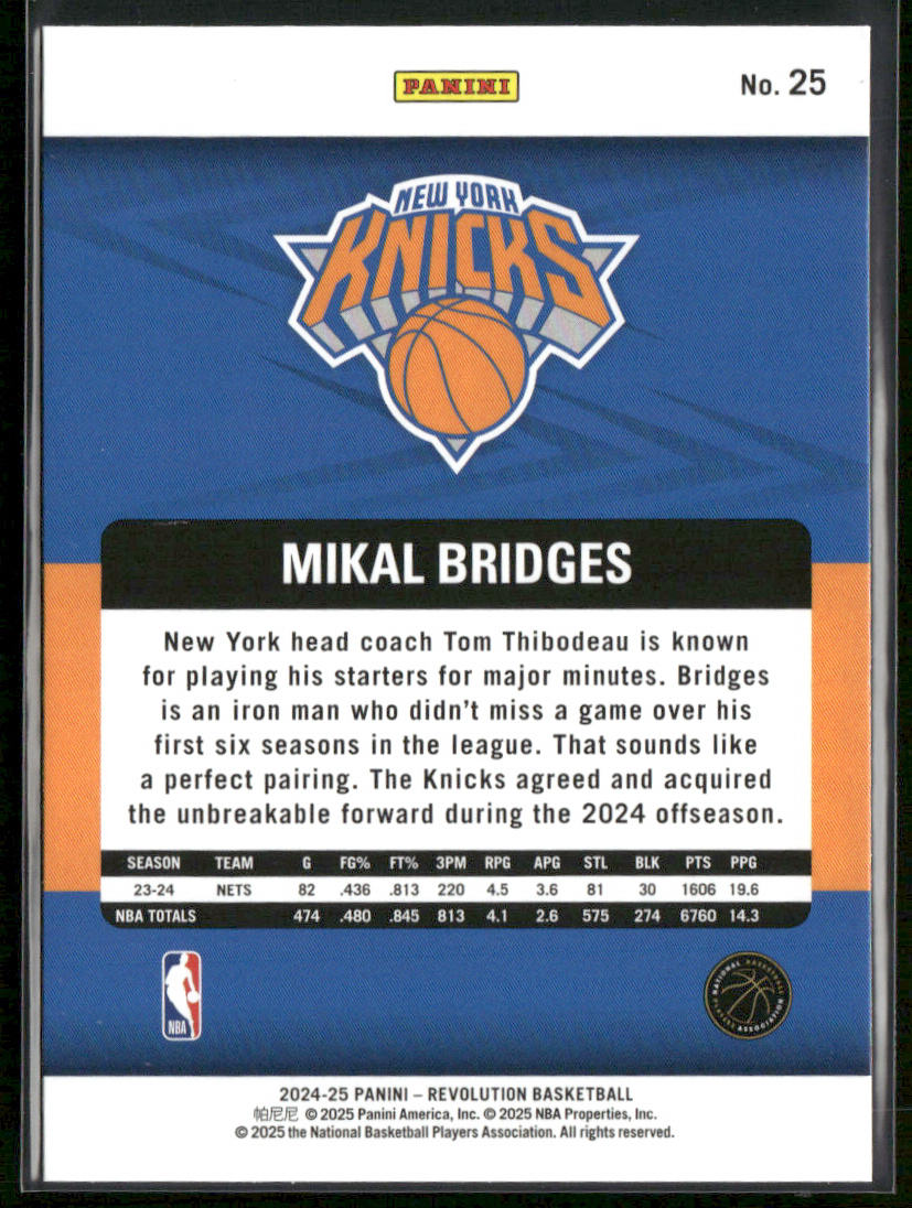 Mikal Bridges 2024-25 Panini Revolution #25 New York Knicks back