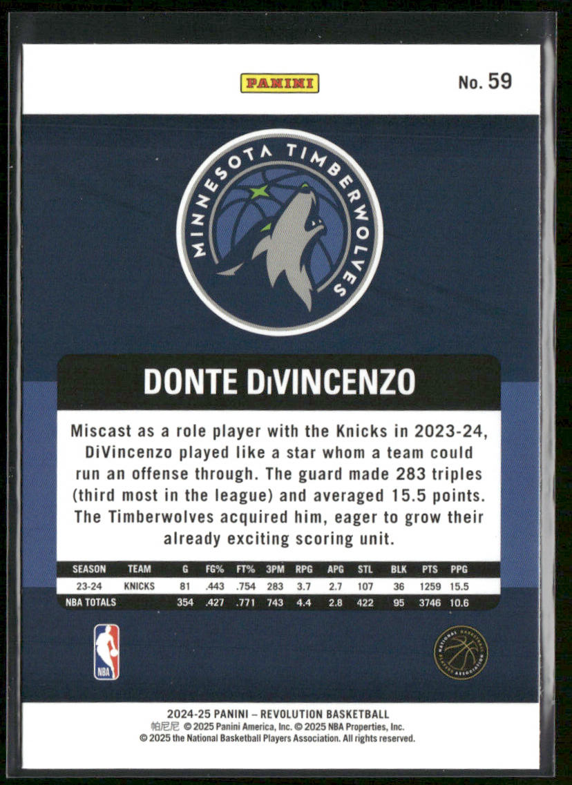 Donte DiVincenzo 2024-25 Panini Revolution #59 Minnesota Timberwolves back