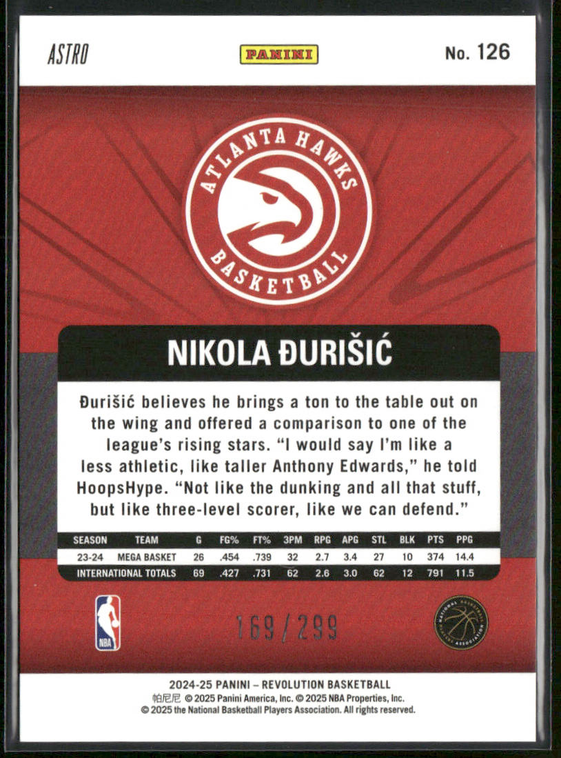 Nikola Durisic 2024-25 Panini Revolution #126 RC Atlanta Hawks back