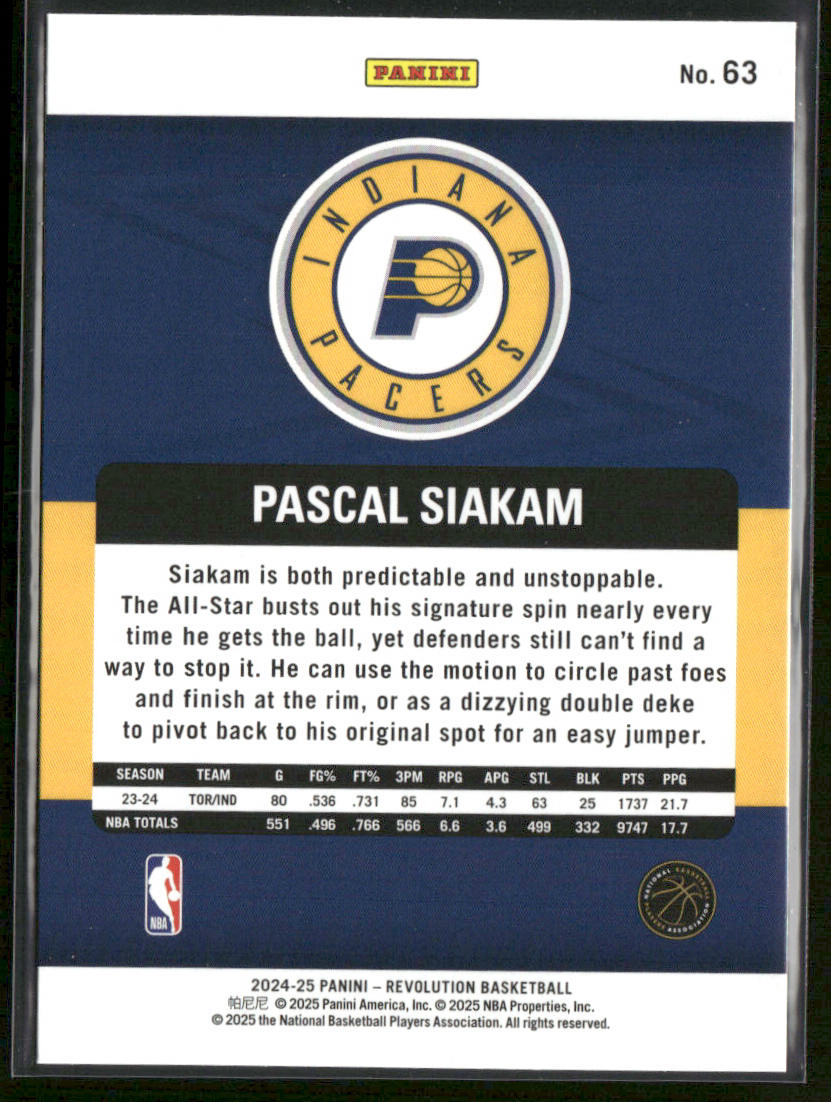 Pascal Siakam 2024-25 Panini Revolution #63 Indiana Pacers back