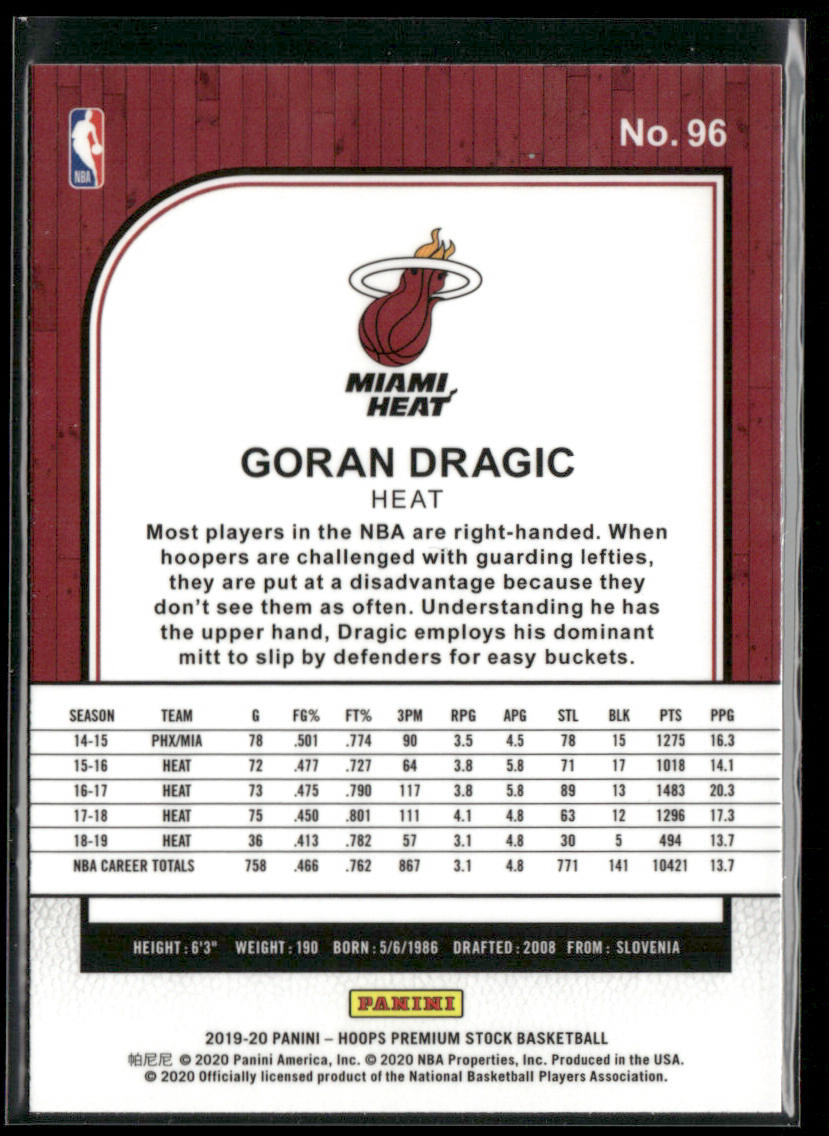 Goran Dragic 2019-20 Hoops Premium Stock #96 Miami Heat back