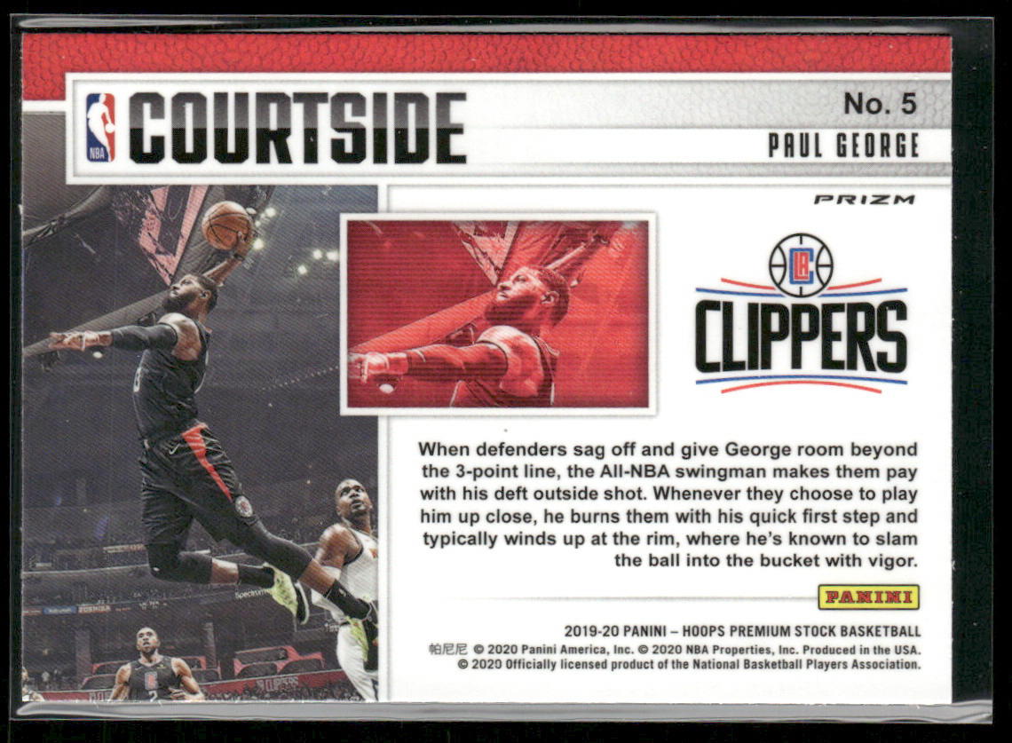 Paul George 2019-20 Hoops Premium Stock Courtside Holo #5 Los Angeles Clippers back
