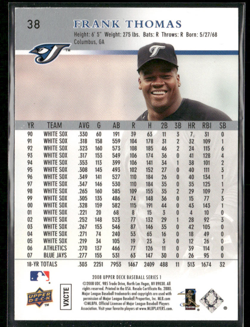 Frank Thomas 2008 Upper Deck First Edition #31 Toronto Blue Jays back
