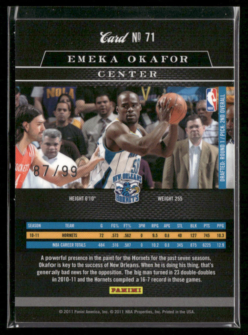 Emeka Okafor 2010-11 Panini Elite Black Box #71 SN New Orleans Hornets back