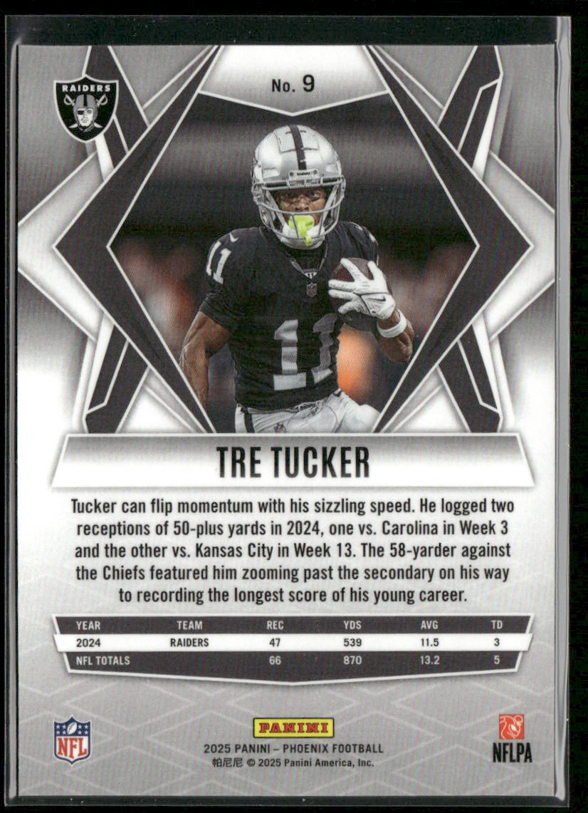 Tre Tucker 2025 Panini Phoenix Silver Prizm #9 Las Vegas Raiders back