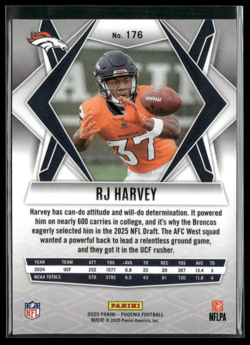 RJ Harvey 2025 Panini Phoenix #176 RC Denver Broncos back
