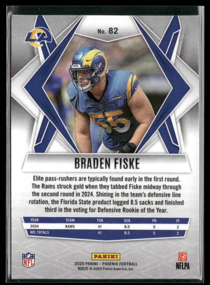 Braden Fiske 2025 Panini Phoenix #82 Los Angeles Rams back