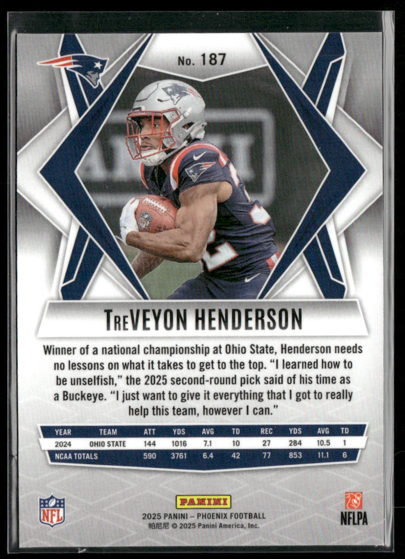 TreVeyon Henderson 2025 Panini Phoenix #187 RC New England Patriots back