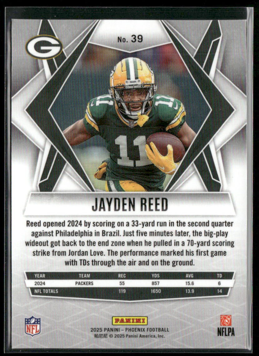 Jayden Reed 2025 Panini Phoenix #39 Green Bay Packers back