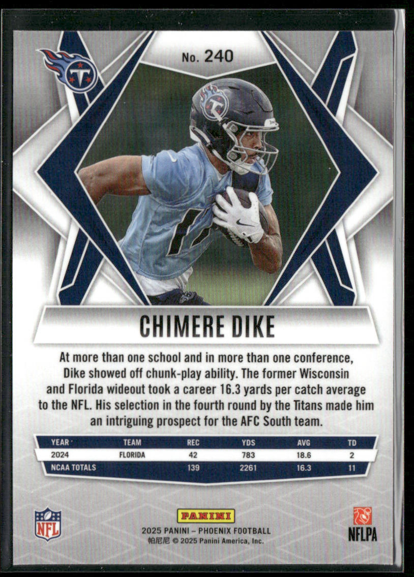 Chimere Dike 2025 Panini Phoenix #240 RC Tennessee Titans back