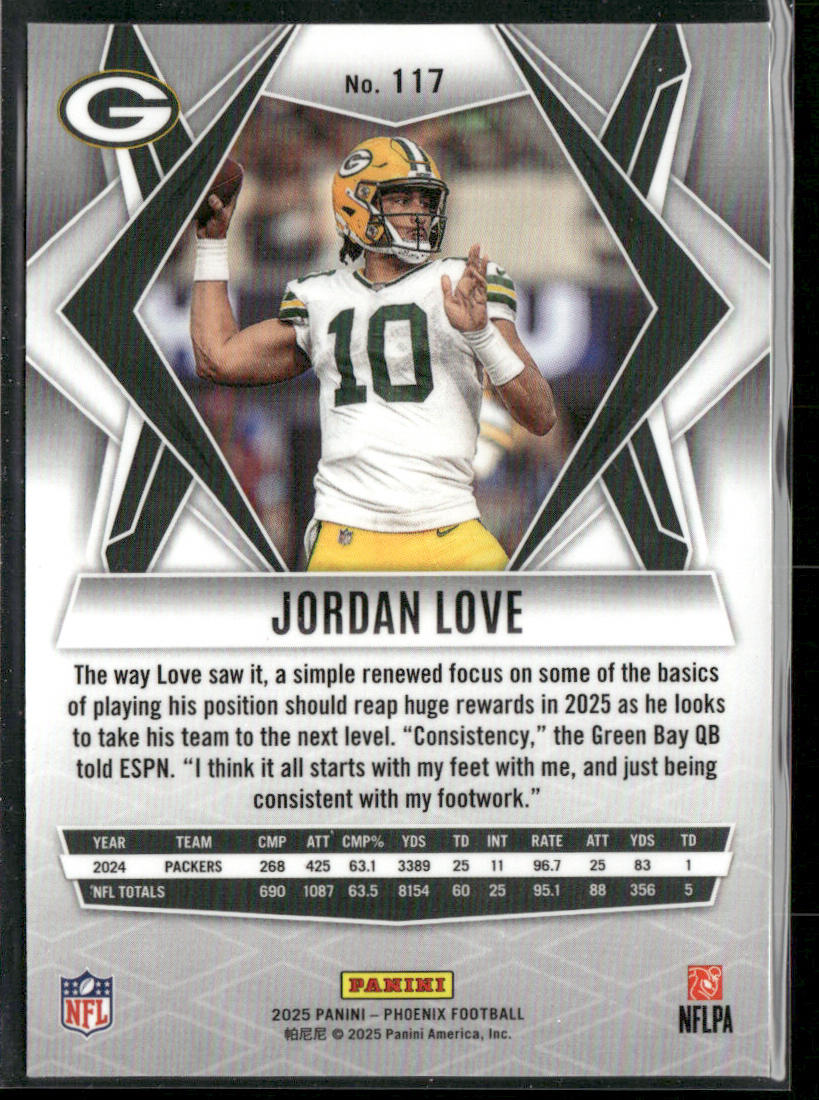 Jordan Love 2025 Panini Phoenix #117 Green Bay Packers back