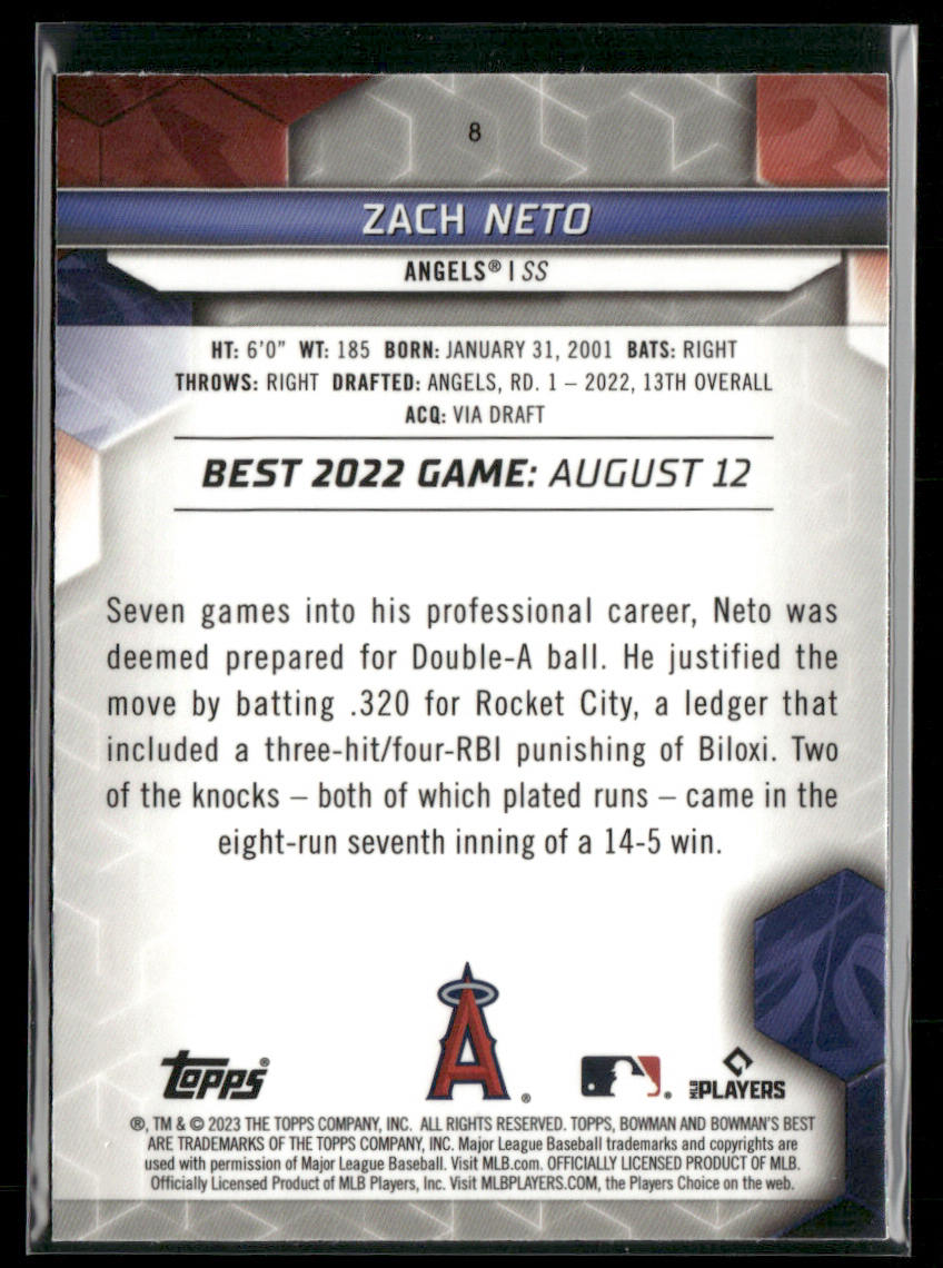 Zach Neto 2023 Bowman's Best Wave Refractors #8 Los Angeles Angels back