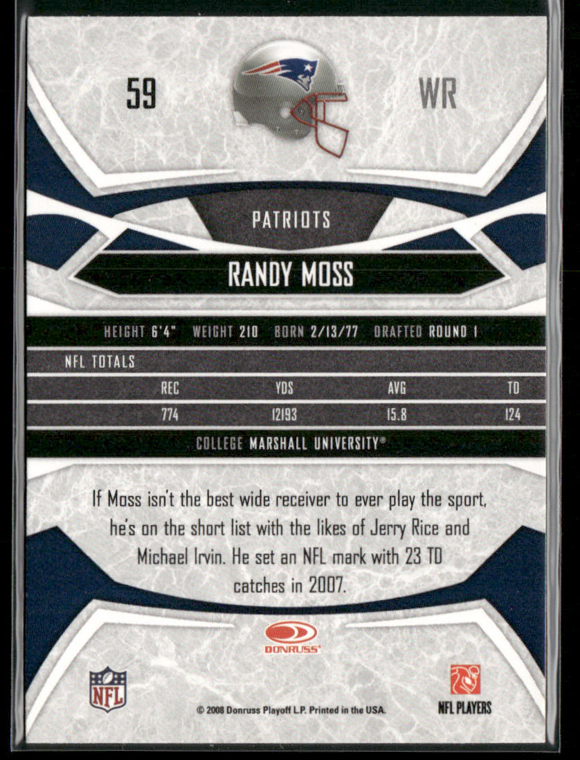 Randy Moss 2008 Donruss Gridiron Gear #59 New England Patriots back