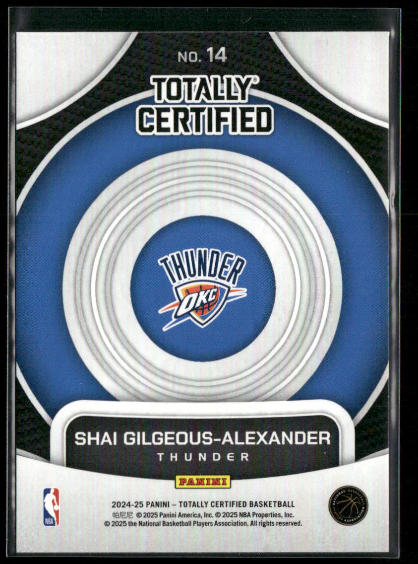 Shai Gilgeous-Alexander 2024-25 Panini Totally Certified On Target #14 Thunder back