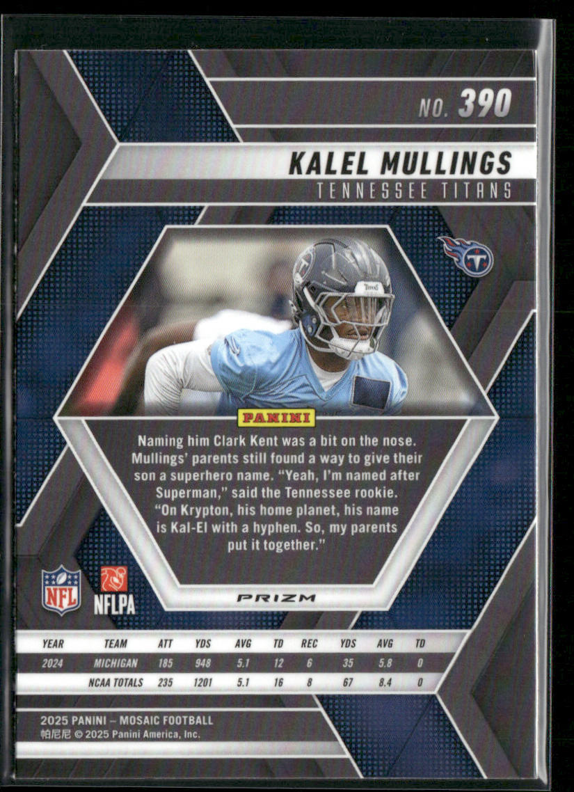 Kalel Mullings 2025 Panini Mosaic Mosaic #390 RC Tennessee Titans back
