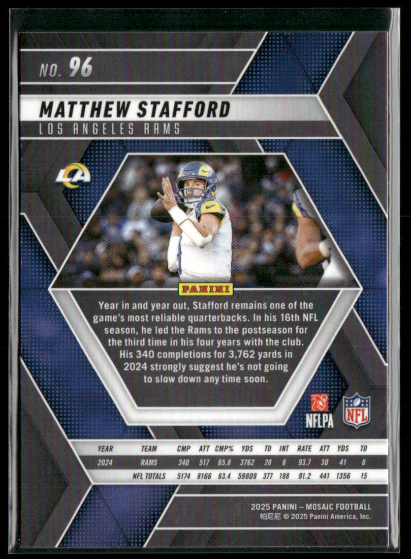 Matthew Stafford 2025 Panini Mosaic #96 Los Angeles Rams back