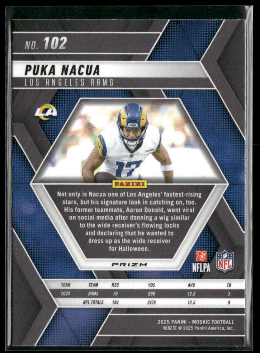 Puka Nacua 2025 Panini Mosaic Mosaic Reactive Yellow #102 Los Angeles Rams back