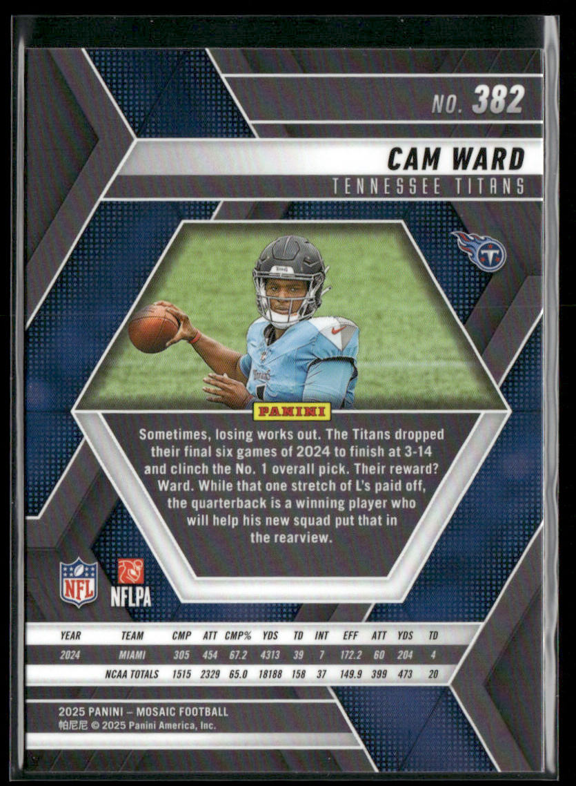 Cam Ward 2025 Panini Mosaic #382 RC Tennessee Titans back