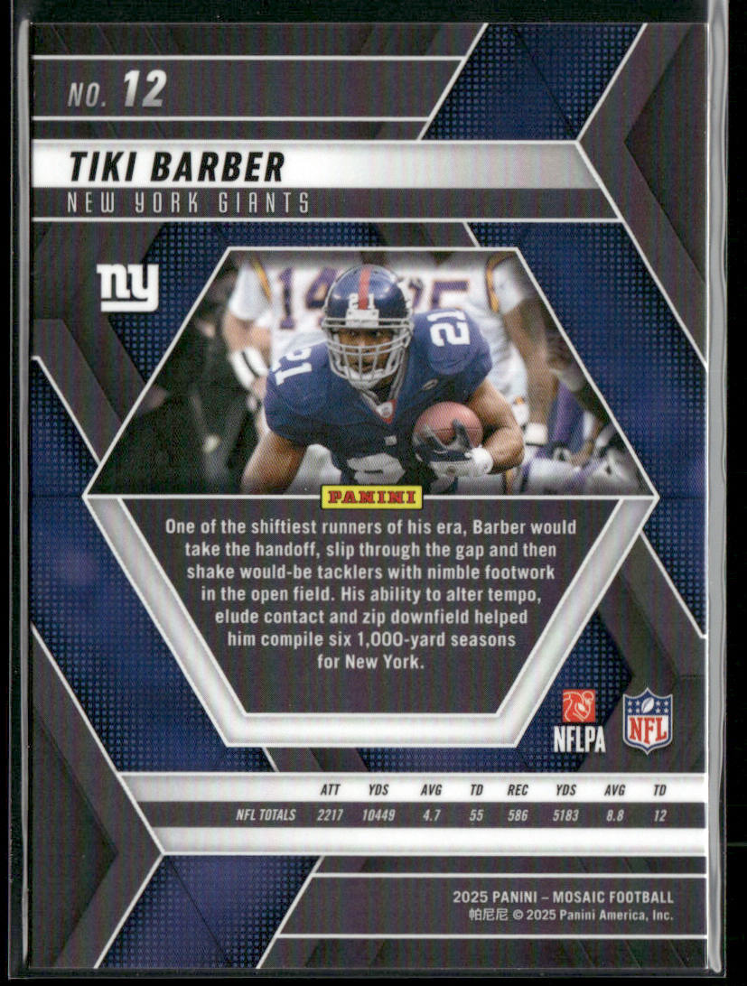 Tiki Barber 2025 Panini Mosaic #12 New York Giants back