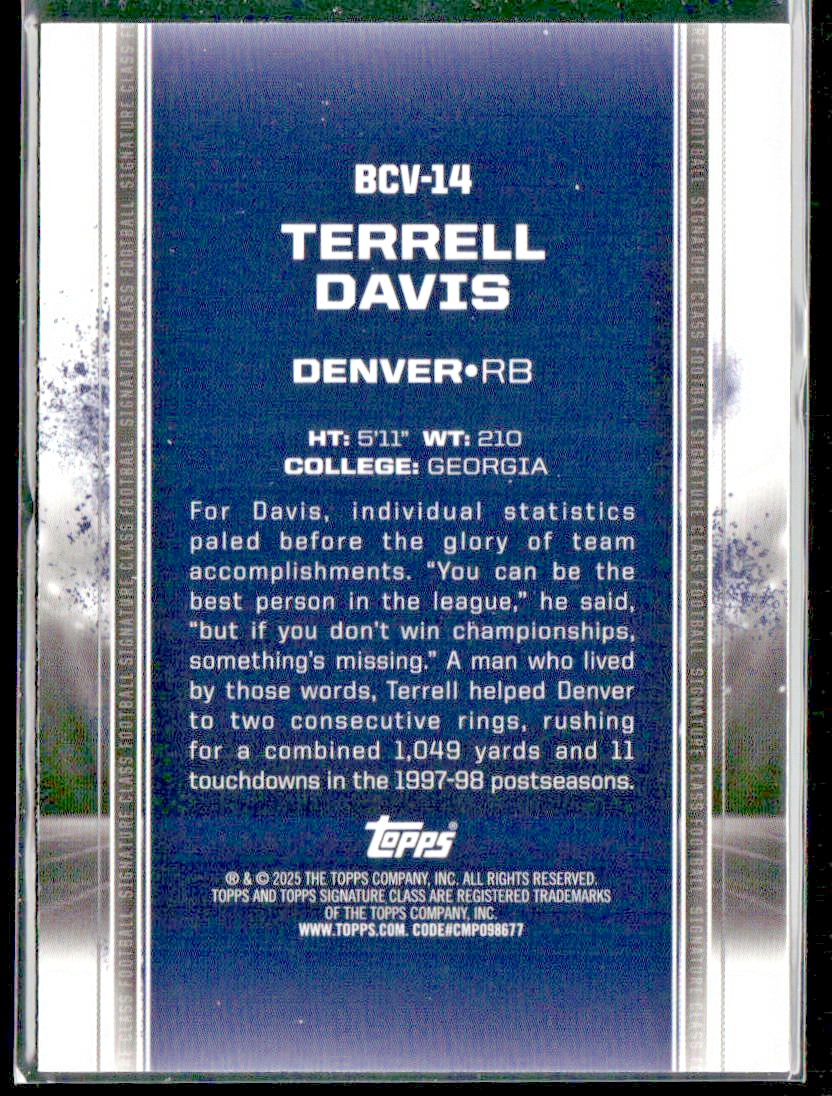 2024 Topps Signature Class #BCV-14 Terrell Davis Chrome Indigo Refractor #/175 back