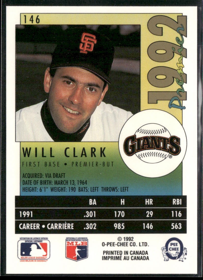 Will Clark Player Lot Bundle 10 Different Baseball Cards WC002 Giants back