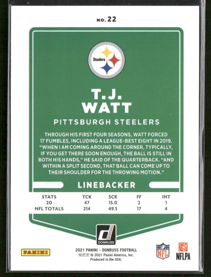 TJ Watt Player Lot Bundle 10 Different Football Cards TJW001 Steelers back