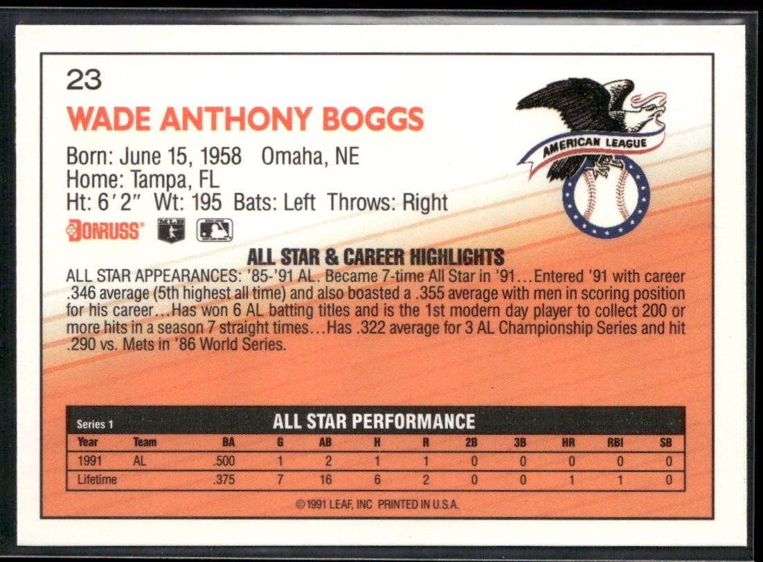 Wade Boggs Player Lot Bundle 10 Different Baseball Cards WB001 Red Sox back
