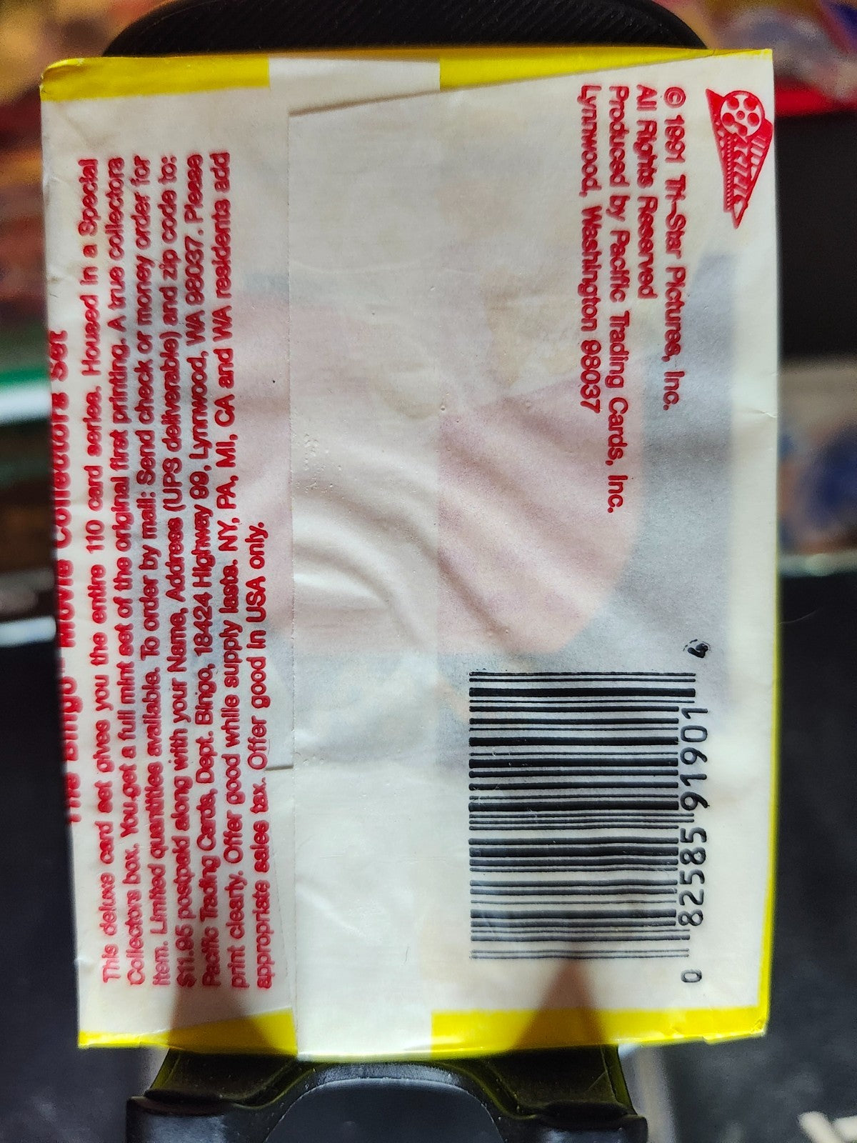 1991 Pacific Bingo Movie Trading Cards Pack – Sealed Vintage Wax Pack (10 Cards) back