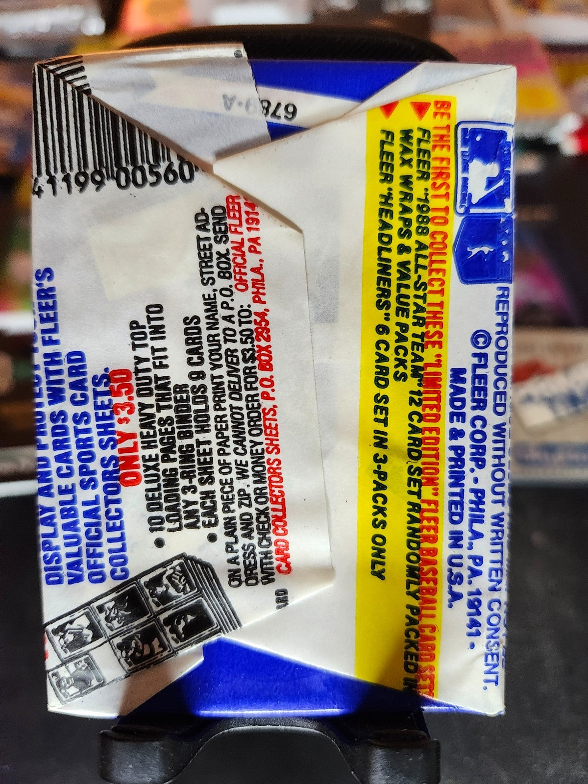 1988 Fleer Baseball - UNOPENED WAX PACK - 15 Cards 1 Logo Sticker - MLB back