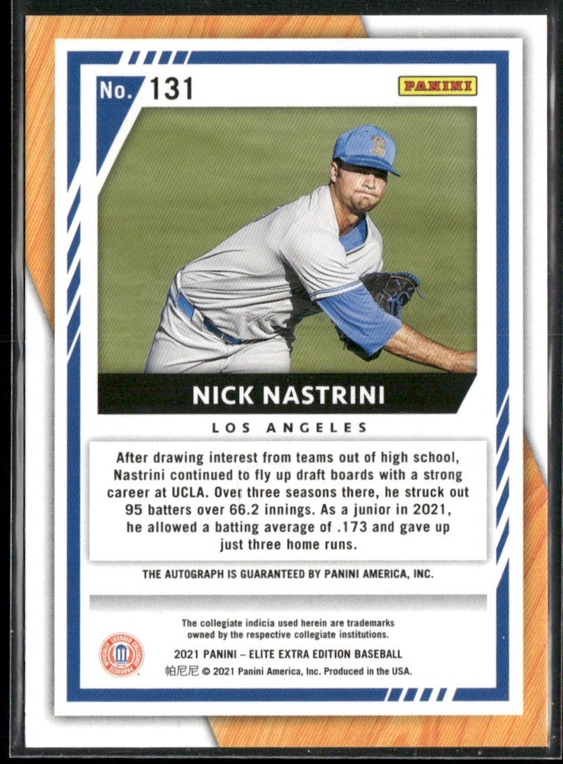 2021 Elite Extra Edition Nick Nastrini Signatures #131 Auto Dodgers White Sox back
