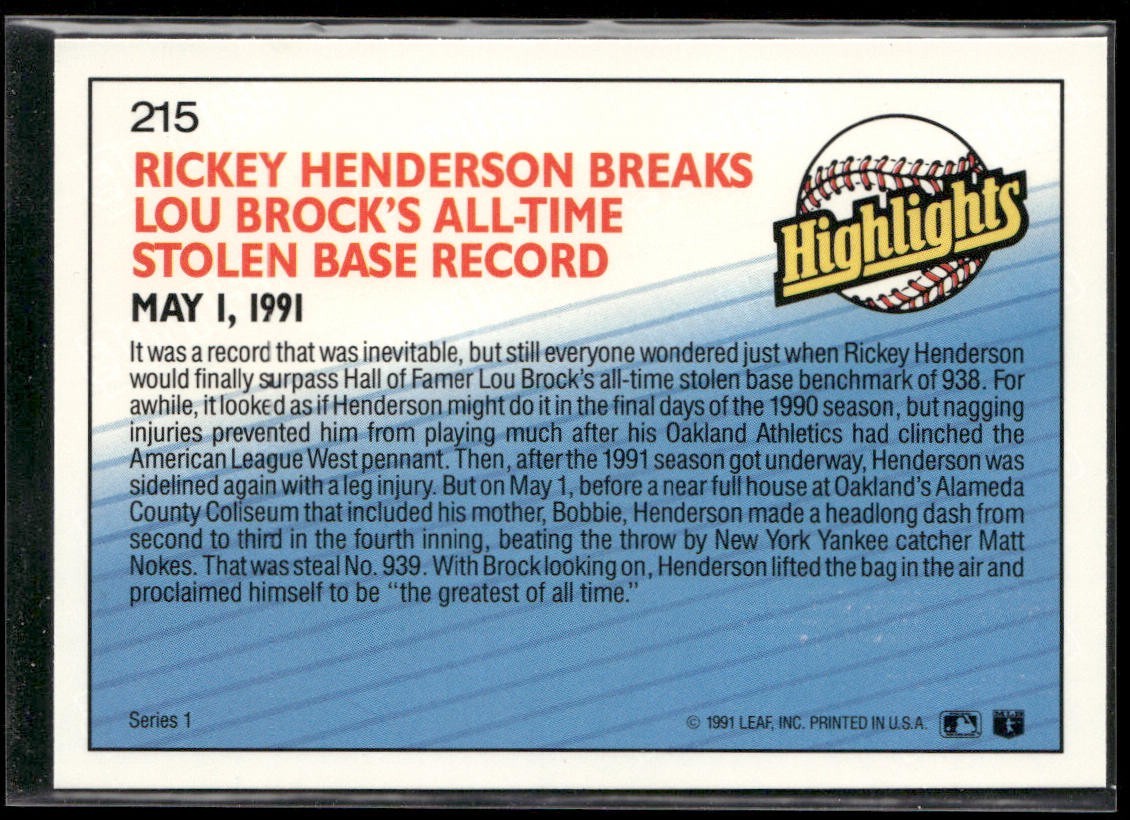 Rickey Henderson Lot Bundle 10 Different Baseball Cards RH001 Athletics back