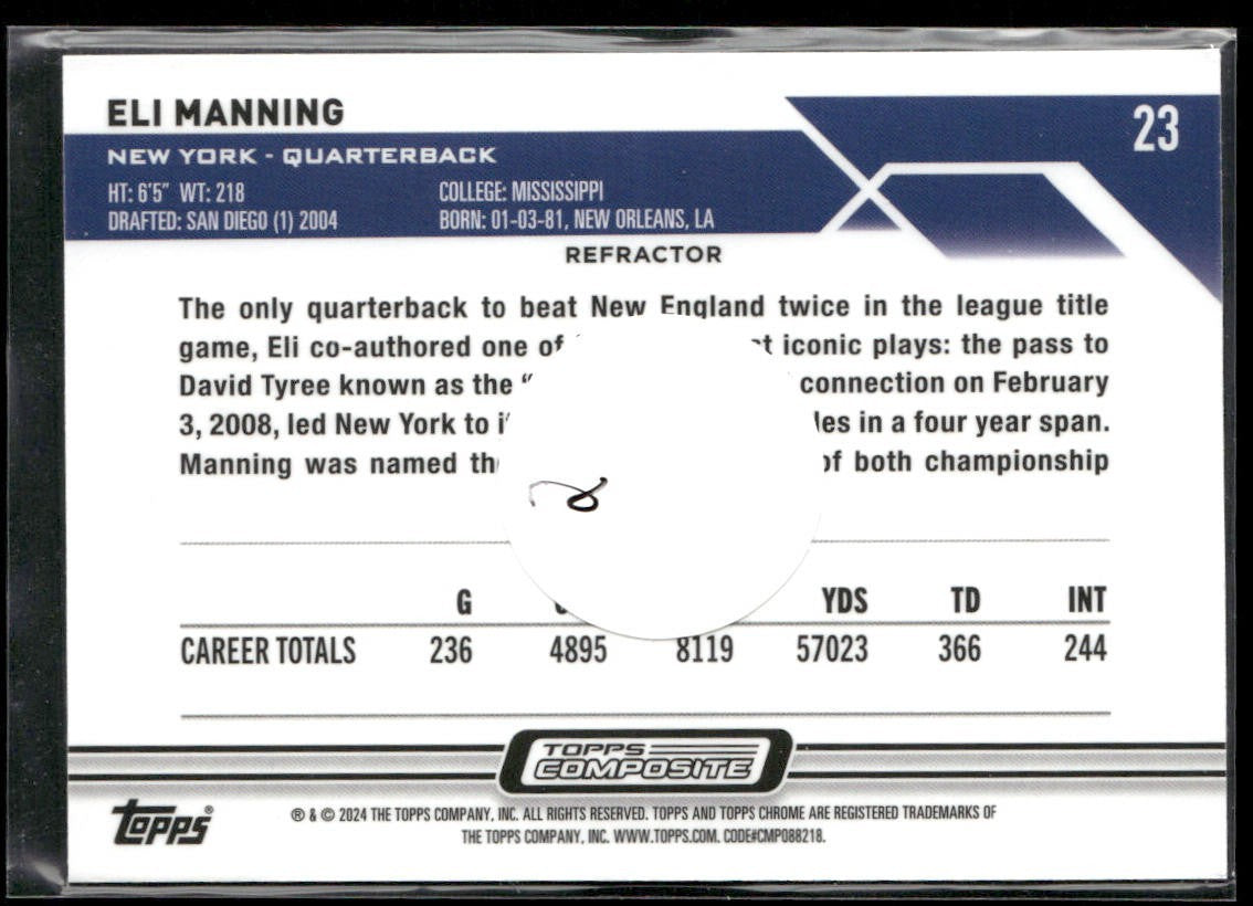 Eli Manning Player Lot Bundle 10 Football Cards EM002 Giants back