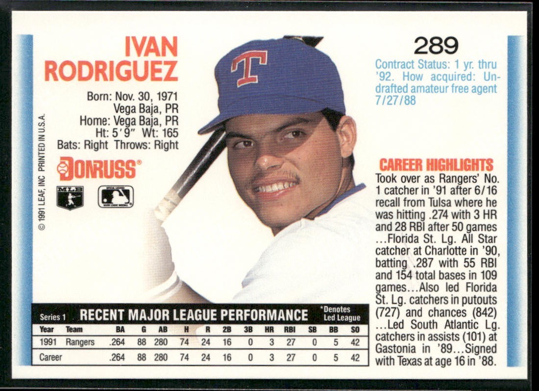 Ivan Rodriguez Player Lot Bundle 10 Different Baseball Cards IR001 Rangers back