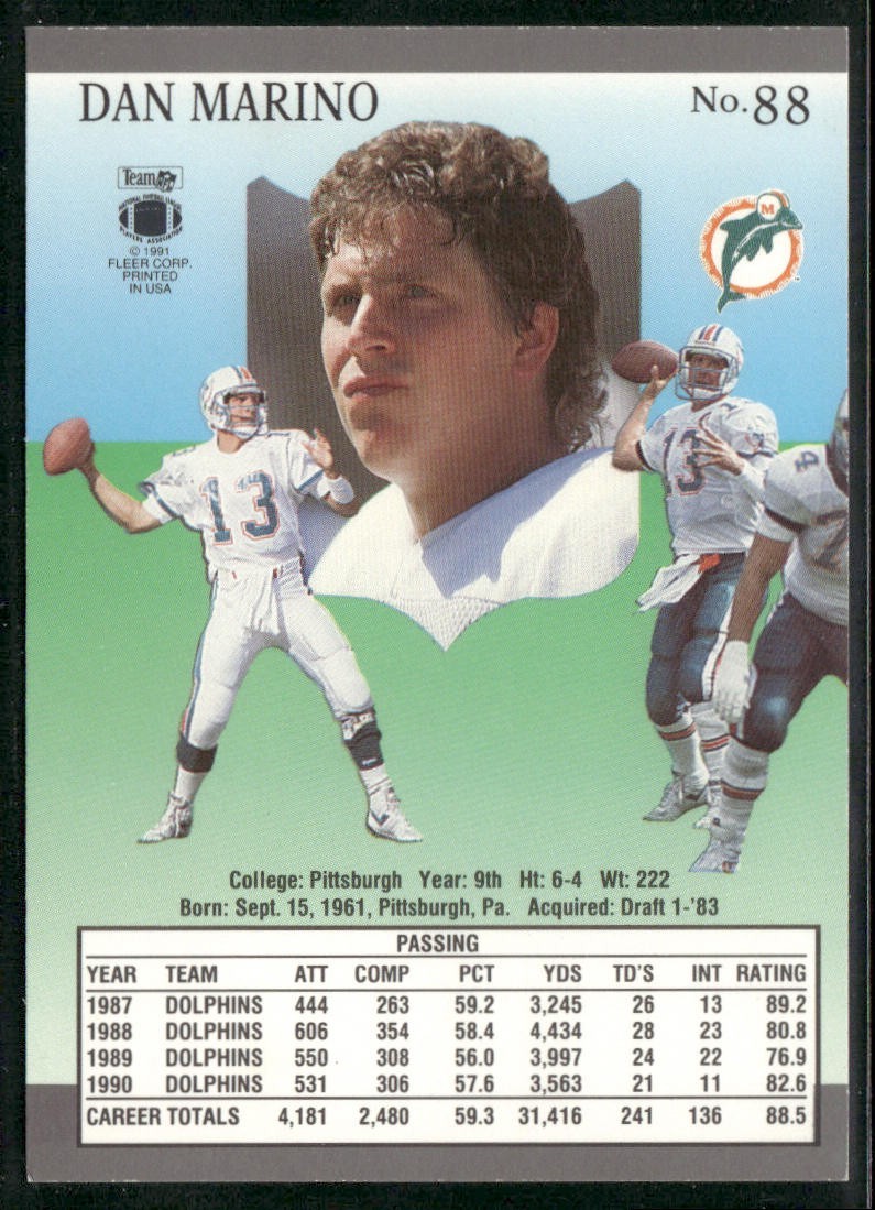 Dan Marino Player Lot Bundle 10 Different Football Cards DM001 Dolphins back