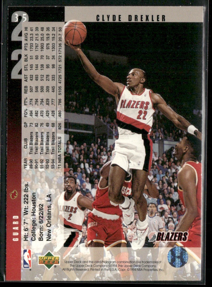 Clyde "The Glide" Drexler Player Lot Bundle 10 Basketball Cards CD002 Portland back