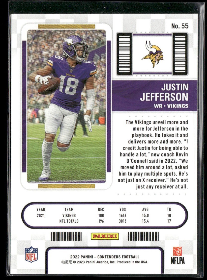 Justin Jefferson Player Lot Bundle 10 Different Football Cards JJ003 Vikings back