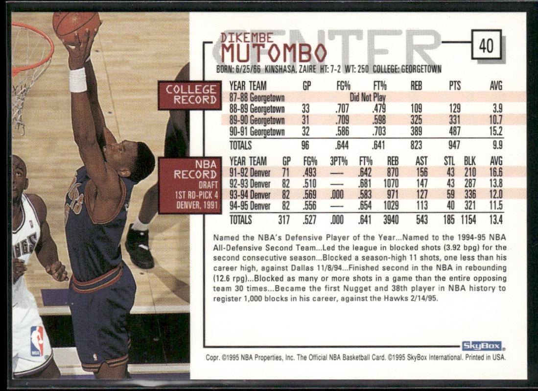 Dikembe Mutombo Player Lot Bundle 10 Basketball Cards DM001 1 RC back