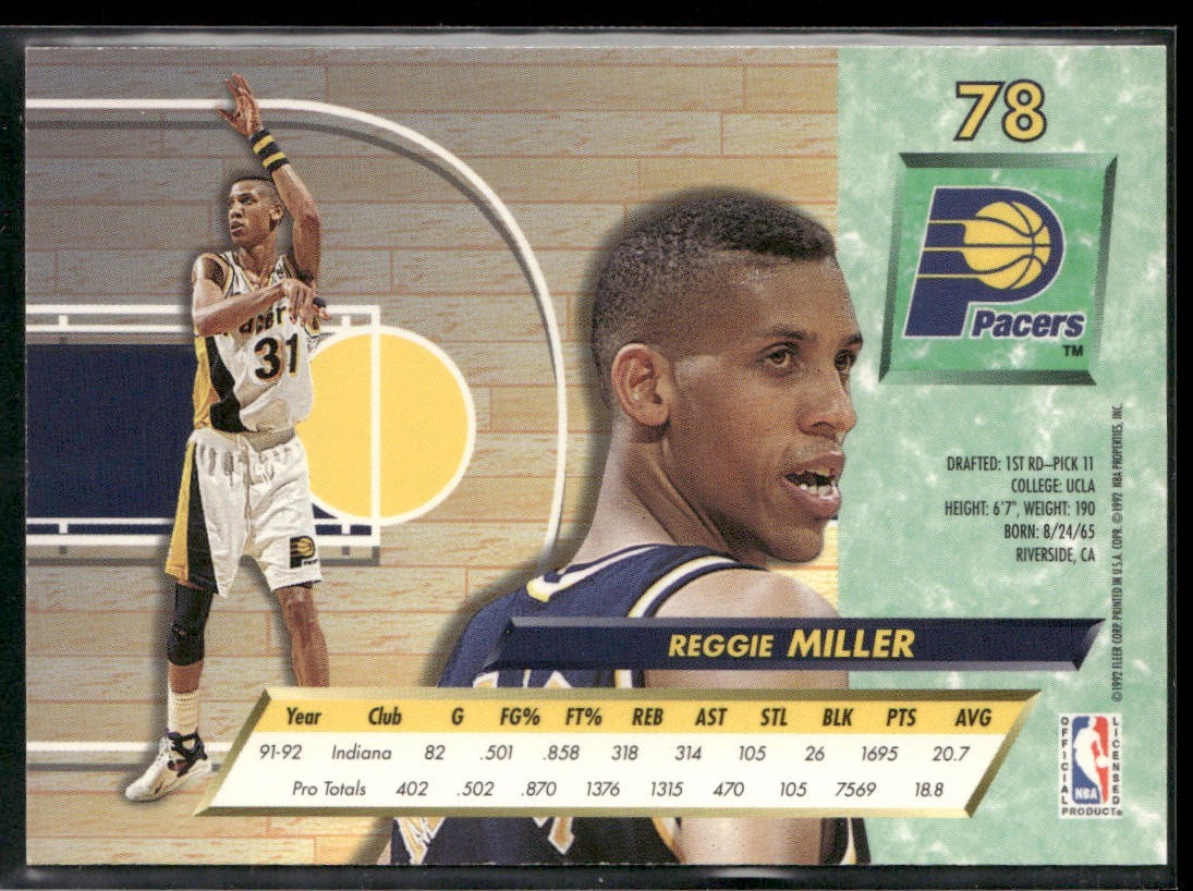 Reggie Miller Player Lot Bundle 10 Basketball Cards RM001 Pacers back