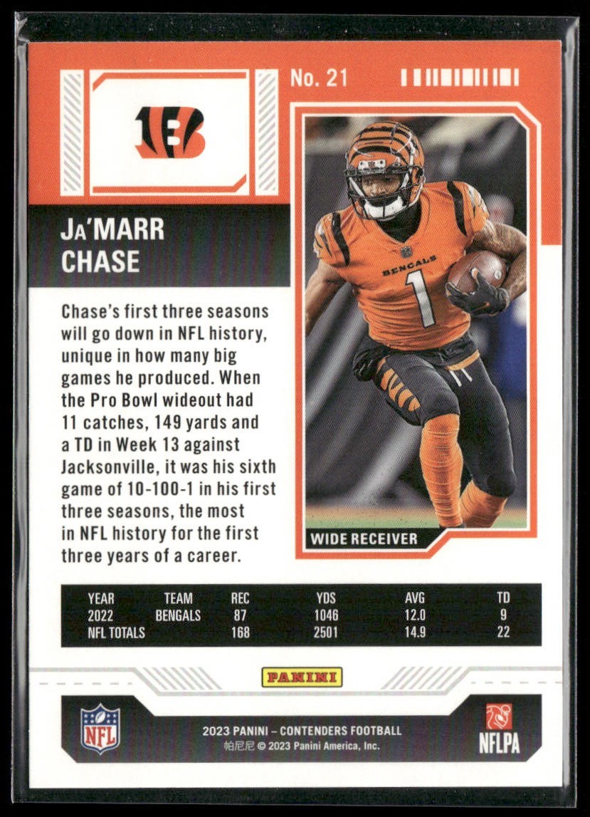 Ja'Marr Chase Player Lot Bundle 10 Different Football Cards JC004 Bengals 4 RC back