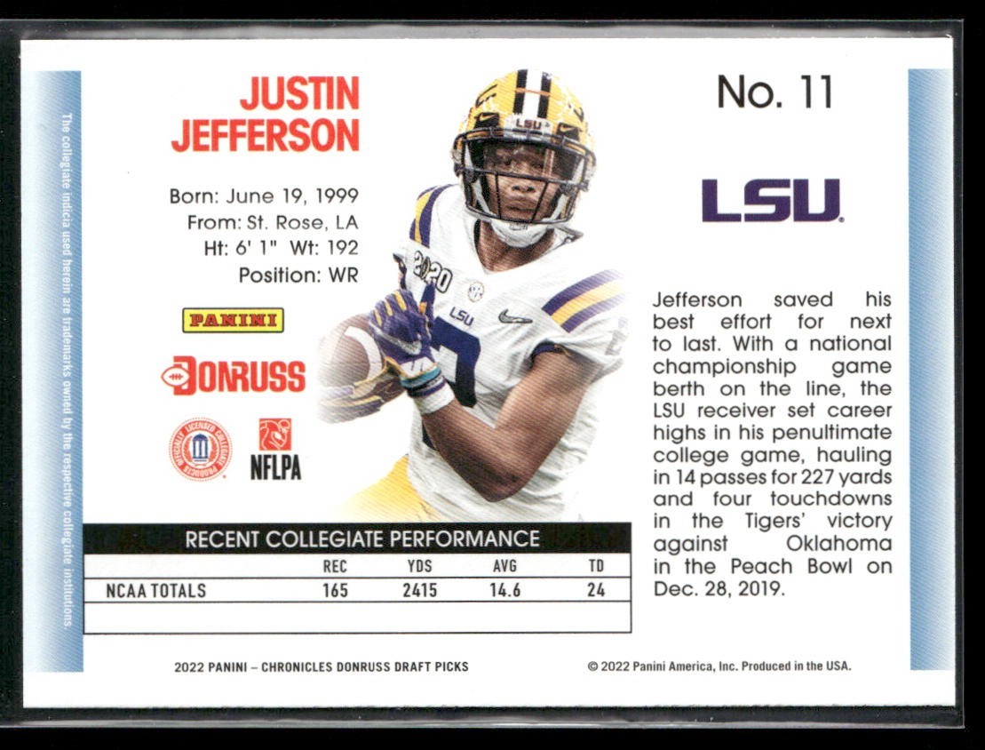 Justin Jefferson Player Lot Bundle 10 Different Football Cards JJ001 Vikings back