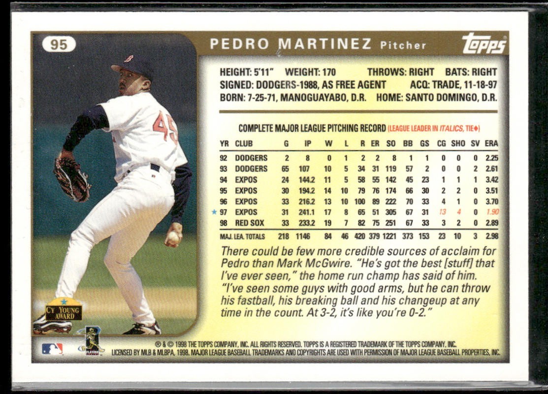 Pedro Martinez Player Lot Bundle 10 Different Baseball Cards PM001 Red Sox back