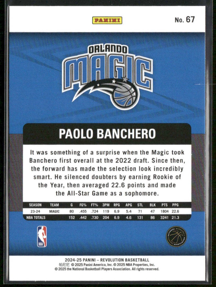 Paolo Banchero 2024-25 Panini Revolution #67 Orlando Magic back
