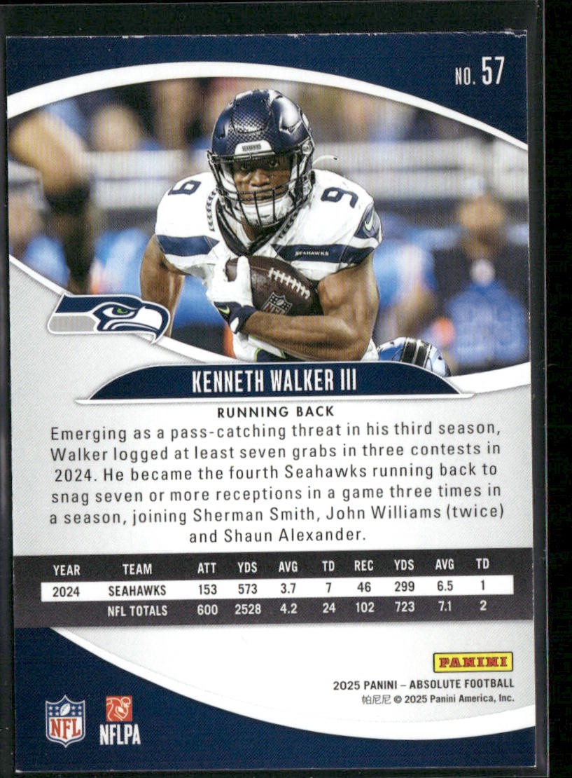 Kenneth Walker III 2025 Panini Absolute Retail #57 Seattle Seahawks back